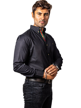 Camisa Hombre Casual Slim Fit Negra Lisa