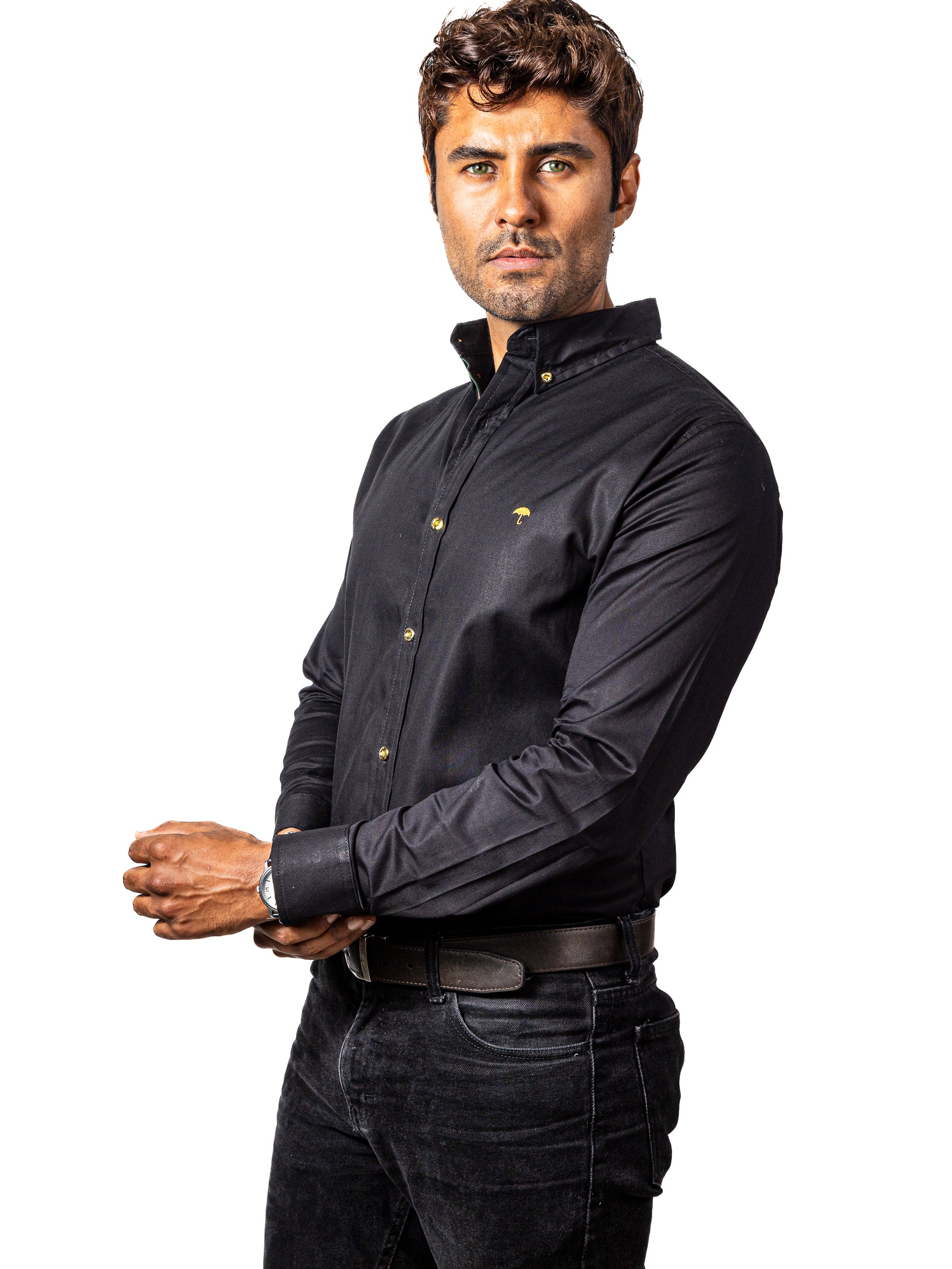 Men's Casual Slim Fit Black Plain Shirt