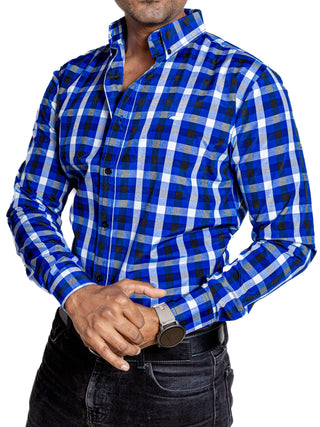 Camisa Hombre Casual Cuadros Azul, Negros, Blancos