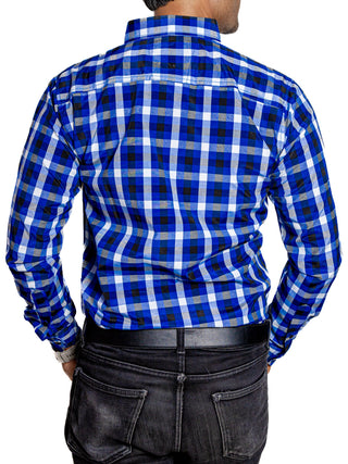 Camisa Hombre Casual Cuadros Azul, Negros, Blancos