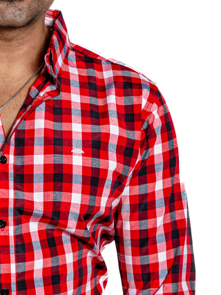 Camisa Hombre Casual Cuadros Rojos, Negros, Blancos