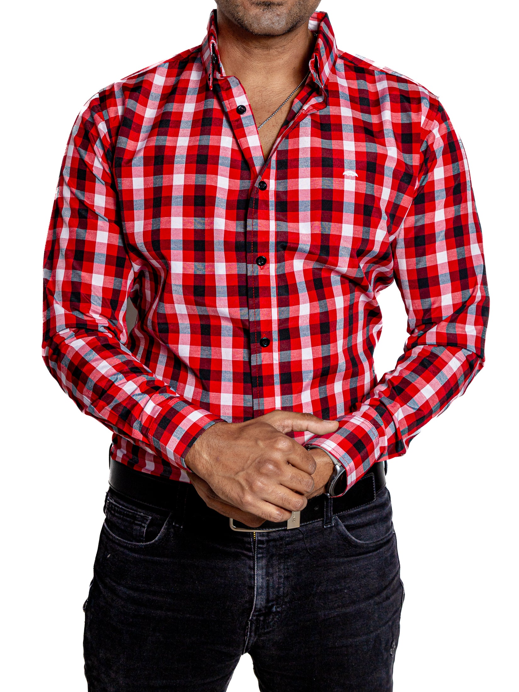 Camisa Hombre Casual Cuadros Rojos, Negros, Blancos - 34 (S)-Tiendas Platino