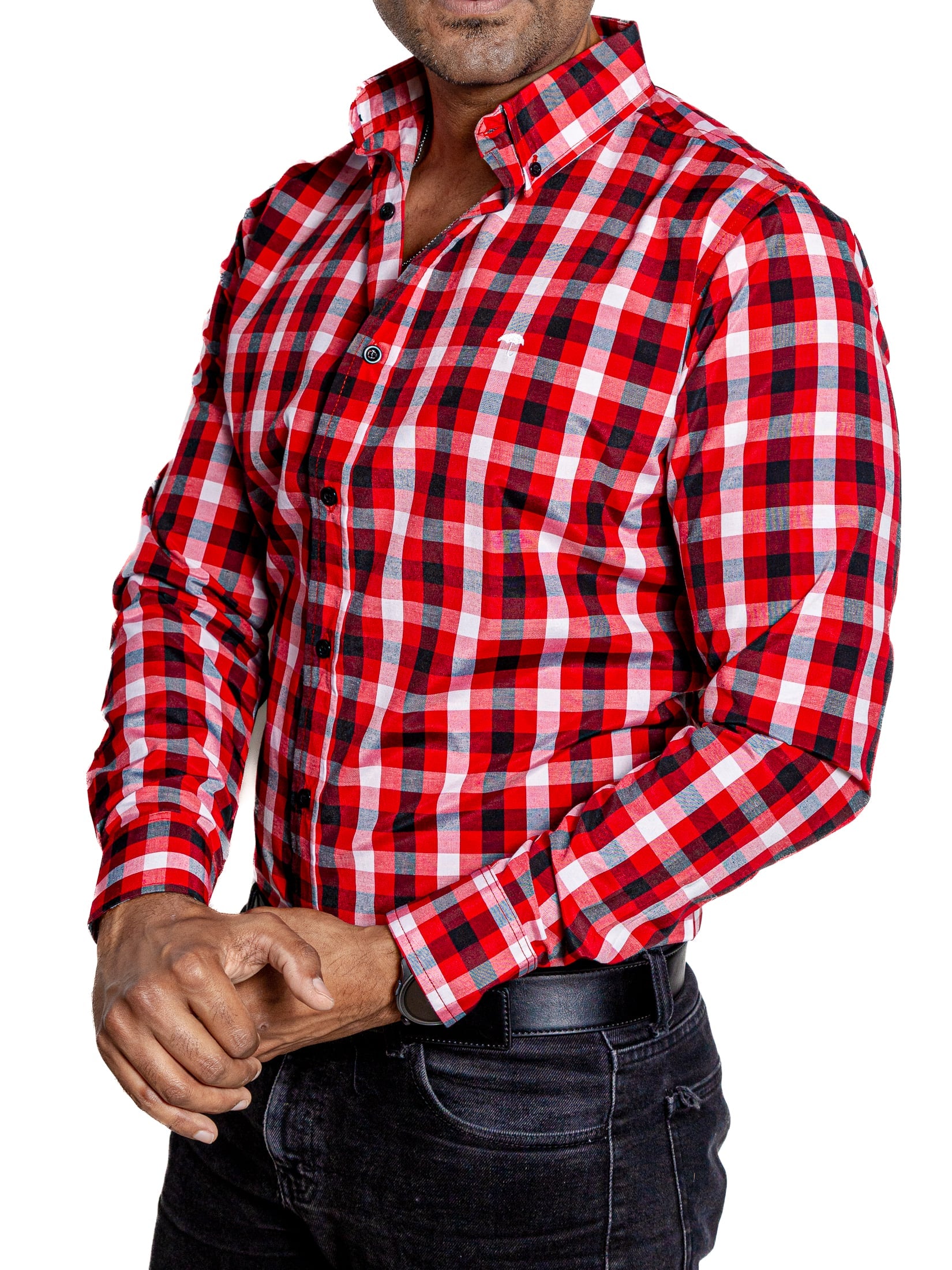 Camisa Hombre Casual Cuadros Rojos, Negros, Blancos - 34 (S)-Tiendas Platino