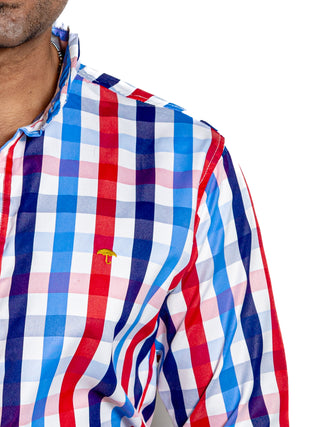 Camisa Hombre Casual Cuadros Marino, Blancos, Azul, Rojos