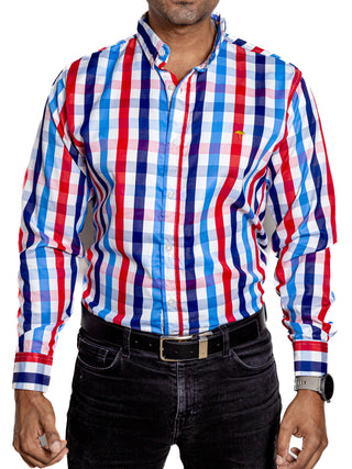 Camisa Hombre Casual Cuadros Marino, Blancos, Azul, Rojos