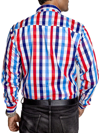 Camisa Hombre Casual Cuadros Marino, Blancos, Azul, Rojos