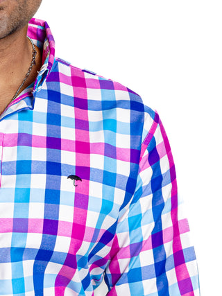 Camisa Hombre Casual Cuadros Marino Purpura Azul