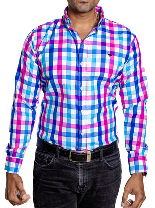 Camisa Hombre Casual Cuadros Marino Purpura Azul