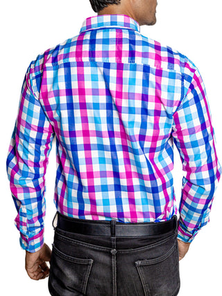 Camisa Hombre Casual Cuadros Marino Purpura Azul