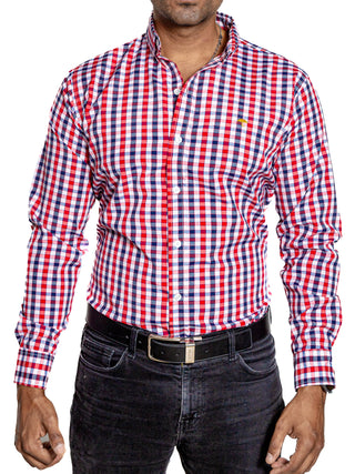 Camisa Hombre Casual Cuadros Blancos, Negros, Rojos