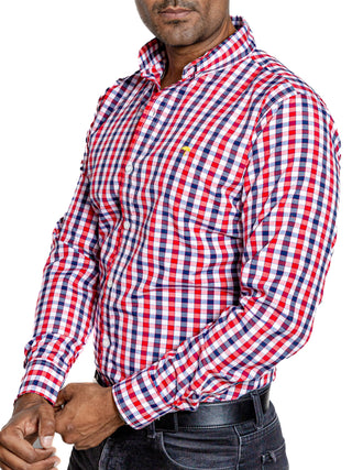 Camisa Hombre Casual Cuadros Blancos, Negros, Rojos