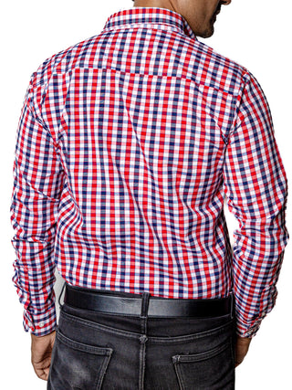 Camisa Hombre Casual Cuadros Blancos, Negros, Rojos