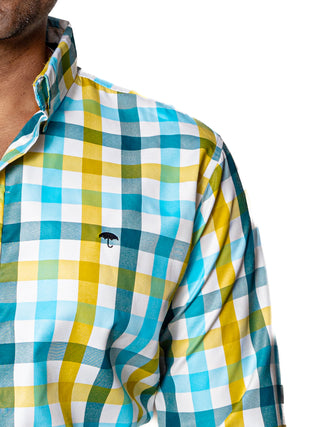 Camisa Hombre Casual Cuadros Amarillos Verdes Azul