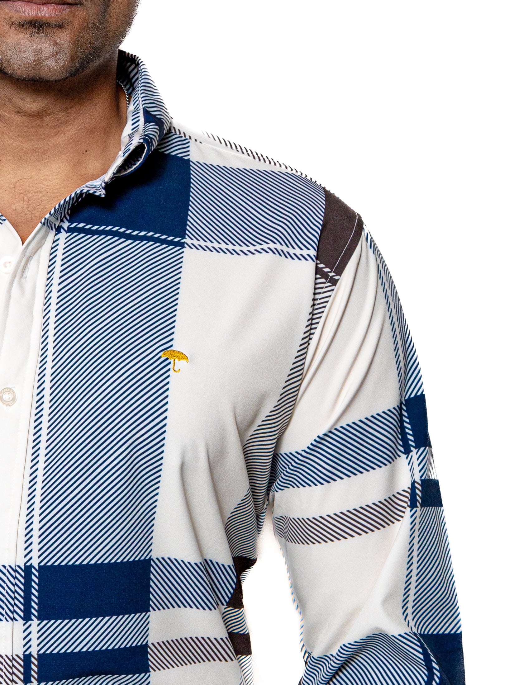 Camisa Hombre Casual Cuadros Blancos, Azul, Marrón - 34 (S)-Tiendas Platino