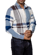 Camisa Hombre Casual Cuadros Blancos, Azul, Marrón - 34 (S)-Tiendas Platino