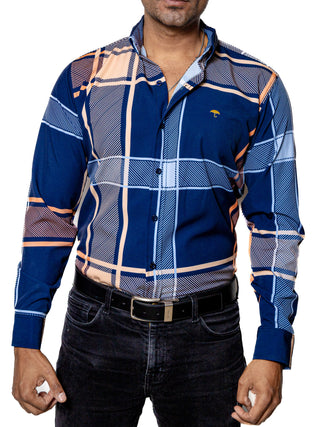 Camisa Hombre Casual Cuadros Marino, Azul, Beige