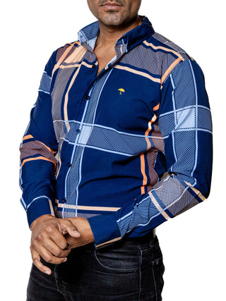 Camisa Hombre Casual Cuadros Marino, Azul, Beige