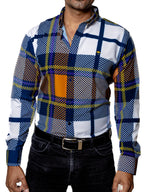 Camisa Hombre Casual Cuadro Naranja Blanco Linea Morado
