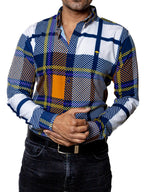 Camisa Hombre Casual Cuadro Naranja Blanco Linea Morado
