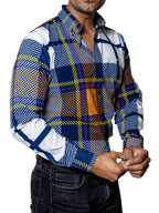 Camisa Hombre Casual Cuadro Naranja Blanco Linea Morado