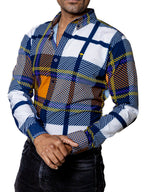 Camisa Hombre Casual Cuadro Naranja Blanco Linea Morado