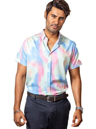 Camisa Hombre Casual Manga Corta Colores Pastel Difuminados