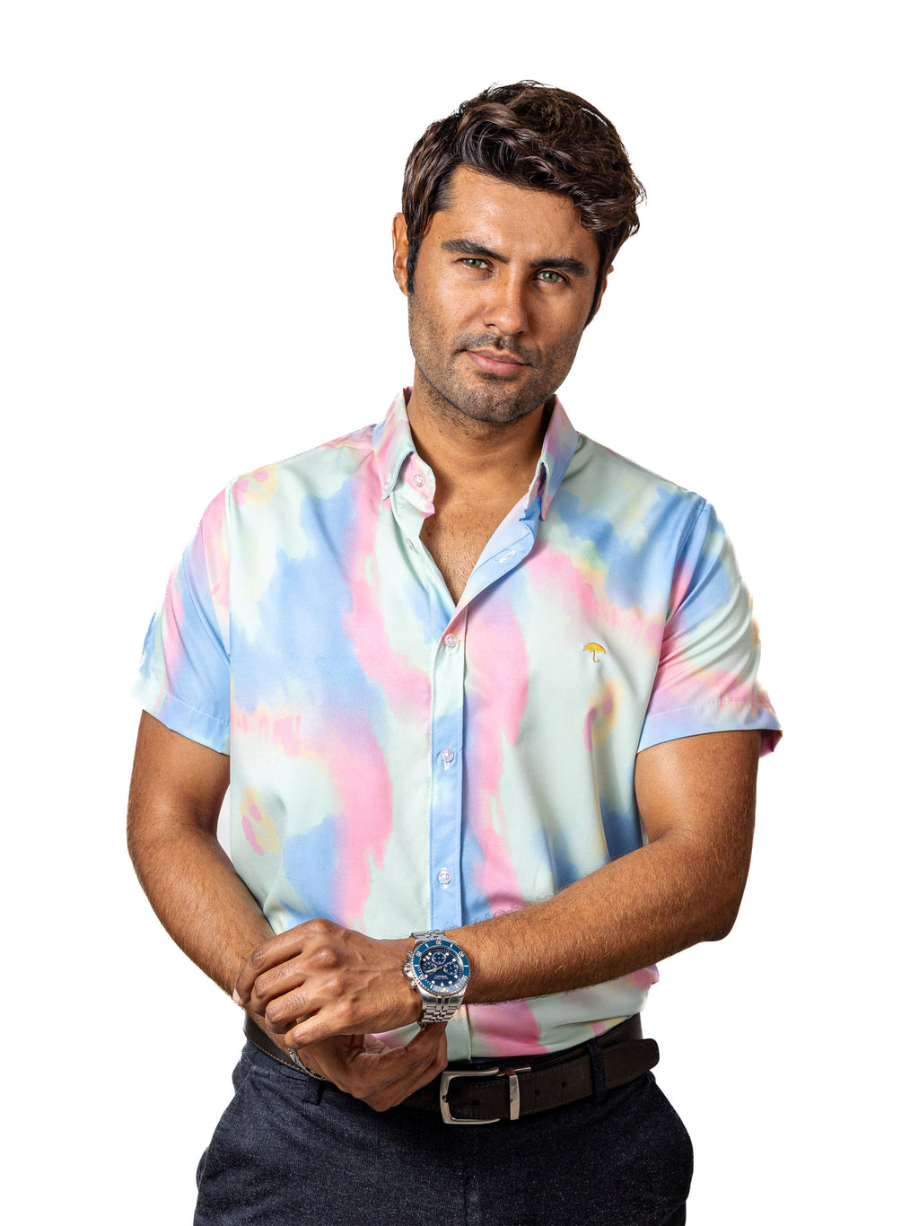 Men's Casual Short-Sleeved Shirt in Faded Pastel Colors