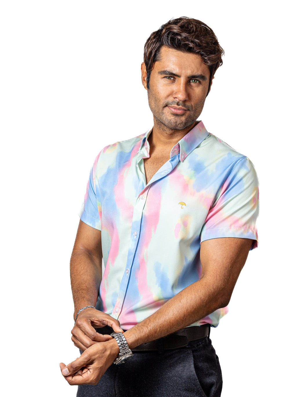 Men's Casual Short-Sleeved Shirt in Faded Pastel Colors