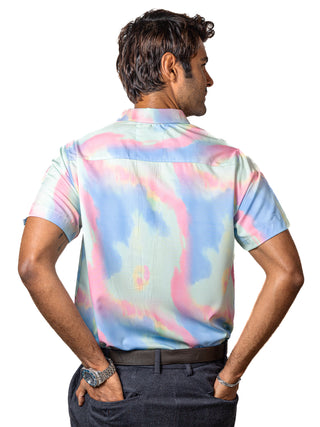 Camisa Hombre Casual Manga Corta Colores Pastel Difuminados