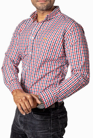 Camisa Hombre Casual Mini Cuadros Blancos, Negros, Rojos