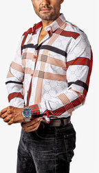 Camisa Hombre Casual Blancas Rayas Beige, Negras, Rojas - 34 (S)-Tiendas Platino