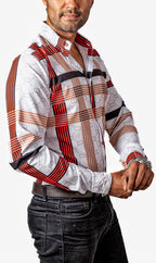 Camisa Hombre Casual Blancas Rayas Beige, Negras, Rojas - 34 (S)-Tiendas Platino