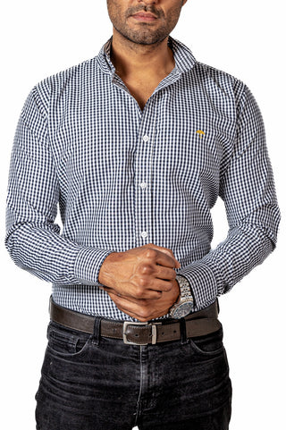 Camisa Hombre Casual Slim Fit Mini Cuadros Negros Y Blanco