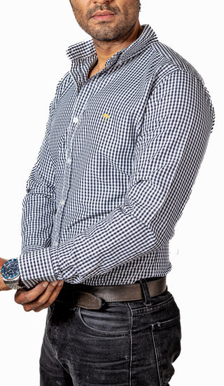 Camisa Hombre Casual Slim Fit Mini Cuadros Negros Y Blanco