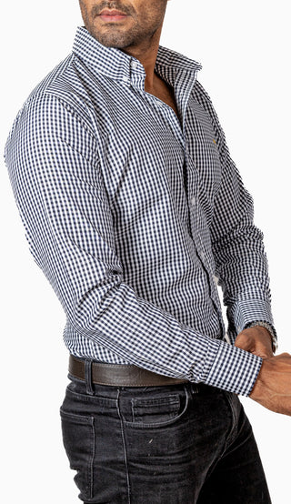 Camisa Hombre Casual Slim Fit Mini Cuadros Negros Y Blanco