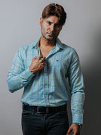Camisa Hombre Casual Blanca Cuadros Verde y Azul