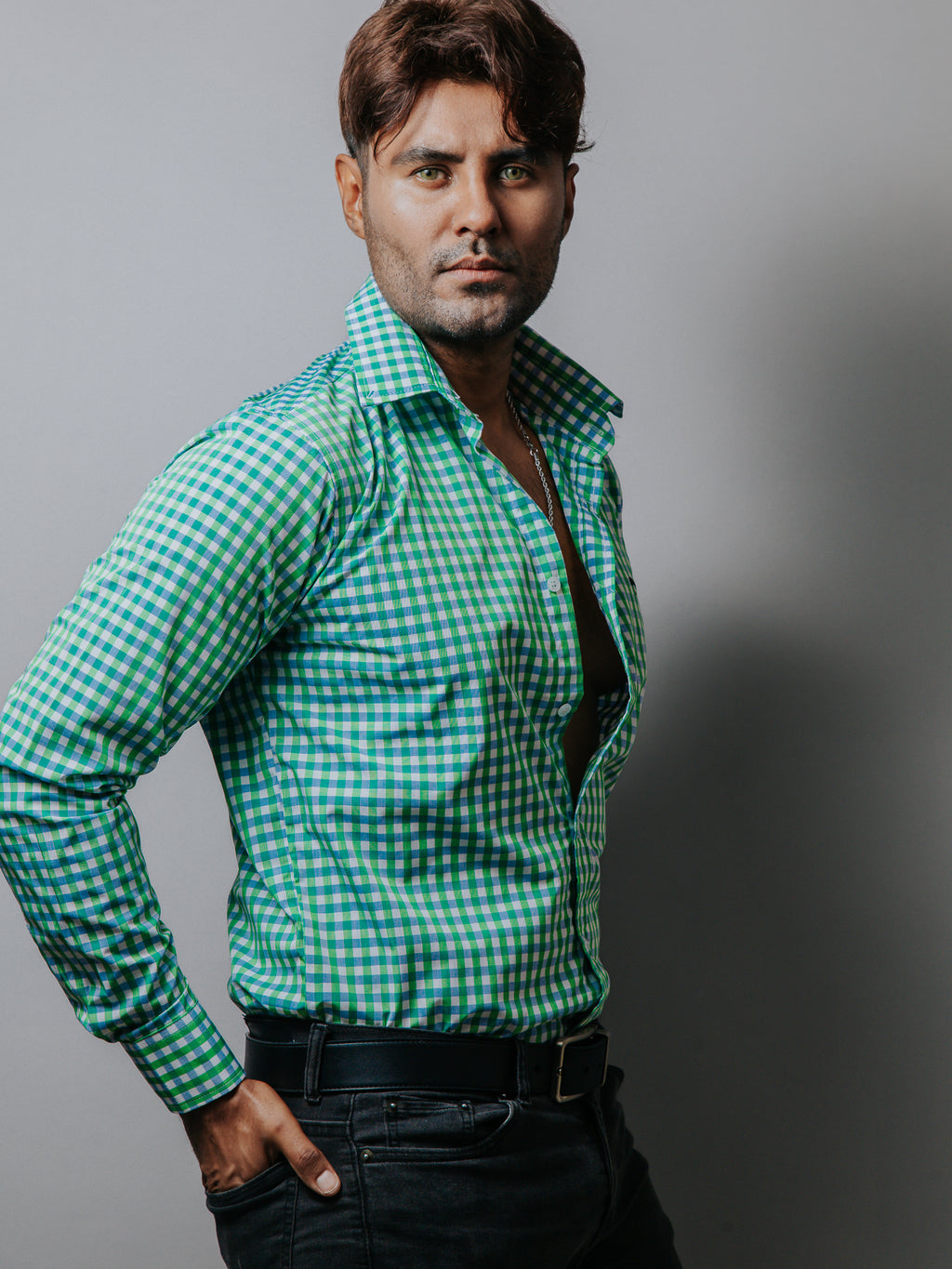 Camisa Hombre Casual Cuadros Verde