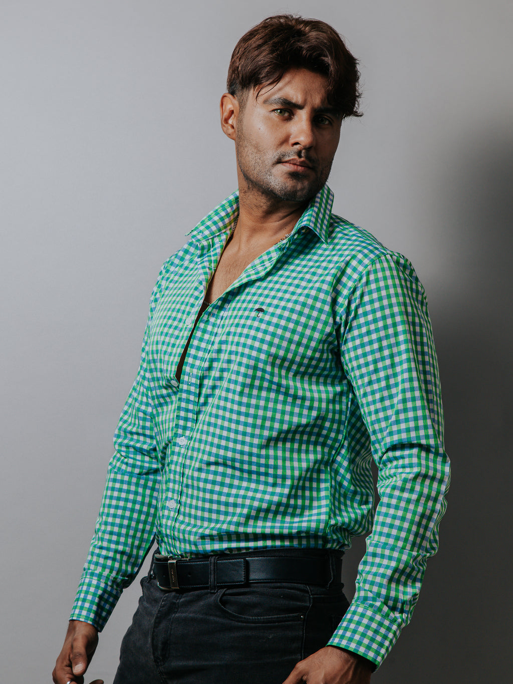 Camisa Hombre Casual Cuadros Verde