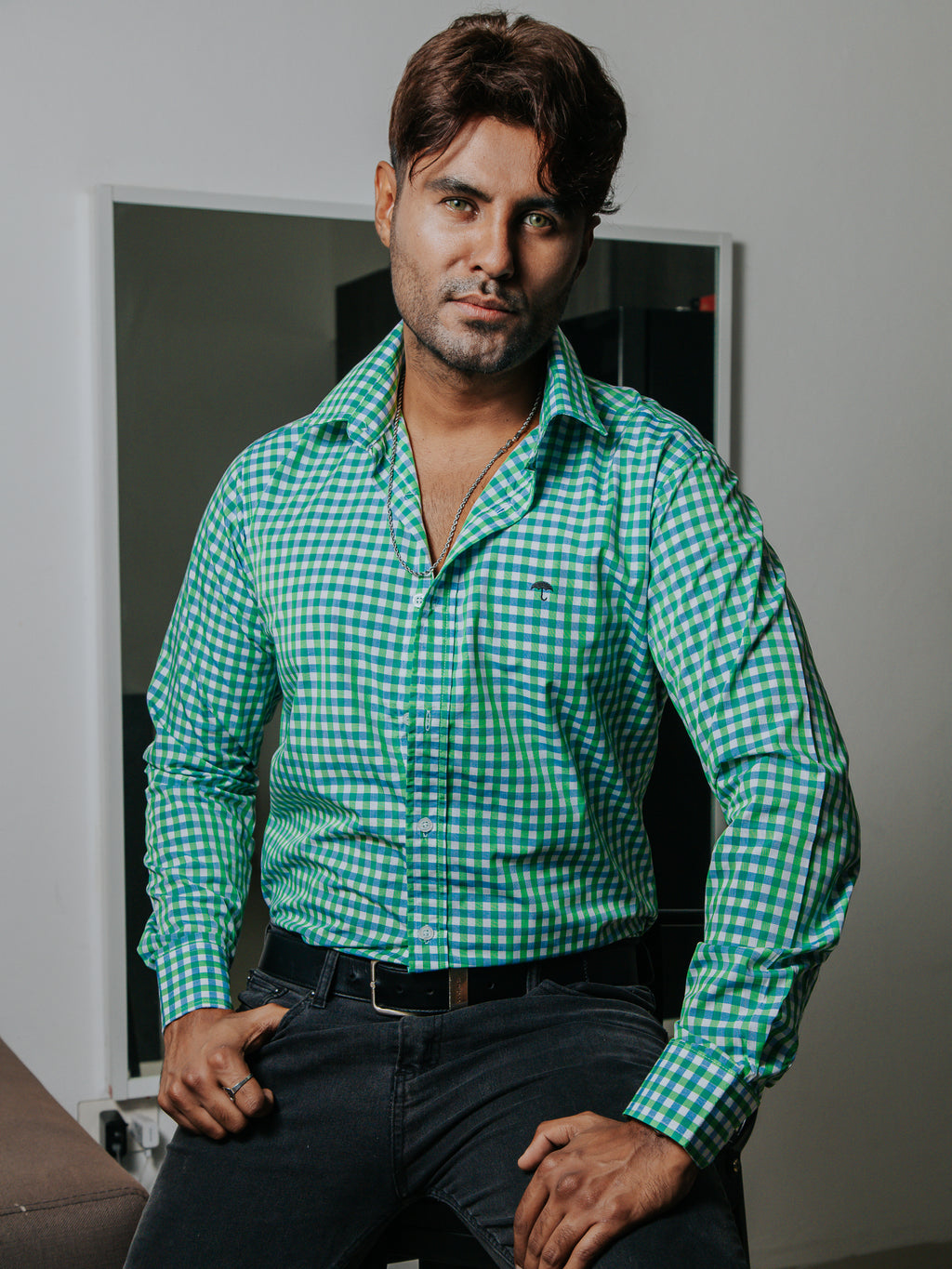 Camisa Hombre Casual Cuadros Verde