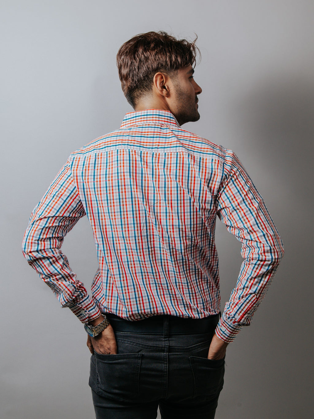 Camisa Hombre Casual Cuadros Azul Marrón Rojo y Gris