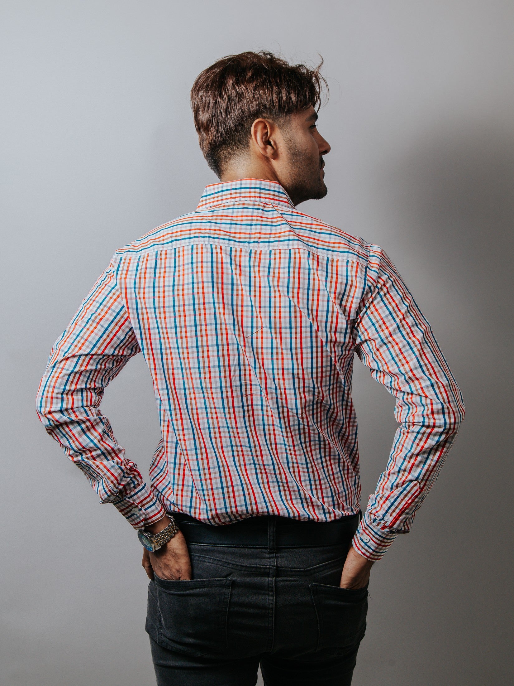 Camisa Hombre Casual Cuadros Azul Marrón Rojo y Gris