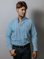 Camisa Hombre Casual Cuadros Azul Verde y Púrpura