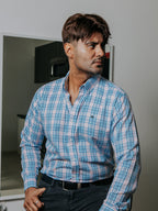 Camisa Hombre Casual Cuadros Azul Gris y Rosa