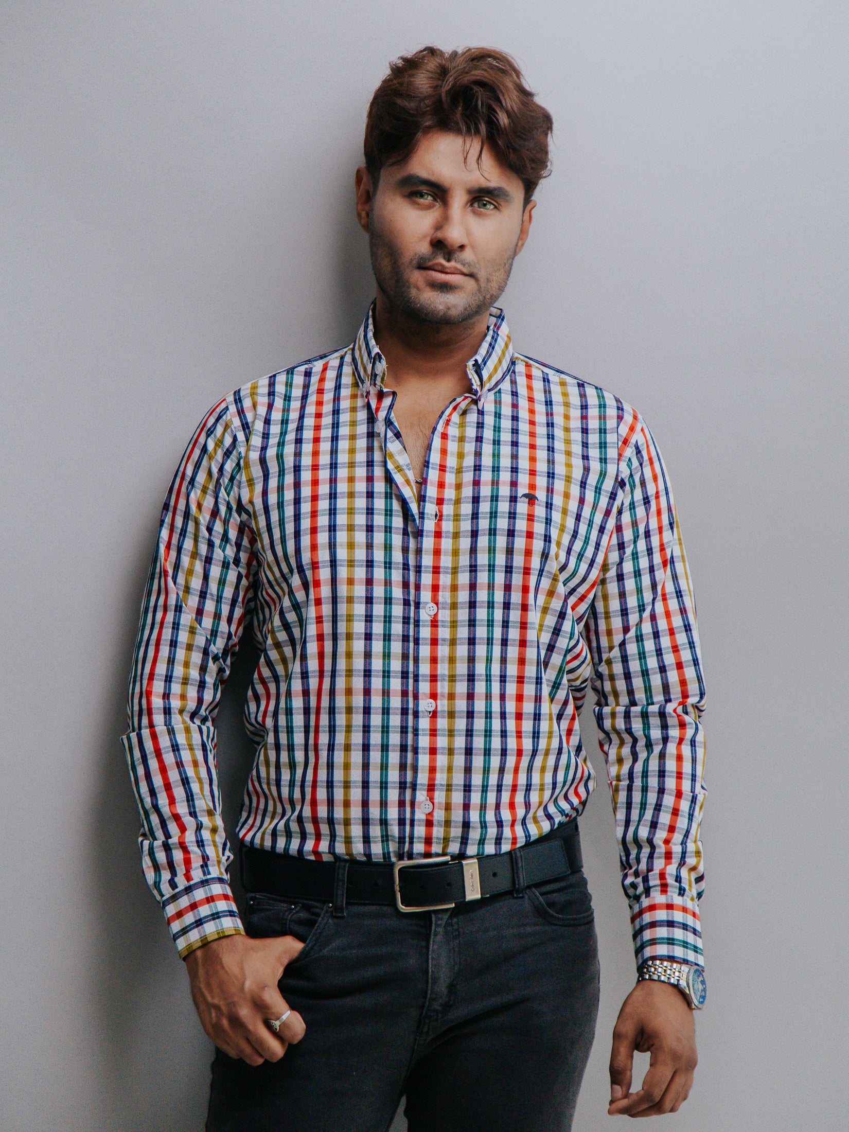 Camisa Hombre Casual Cuadros Amarillo Rojos Verde y Azul