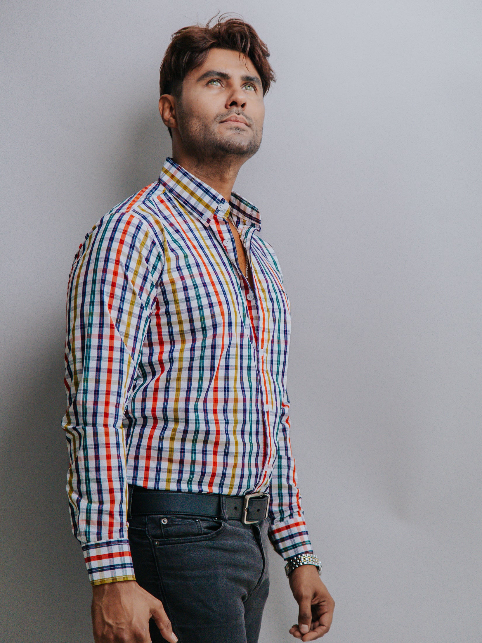 Camisa Hombre Casual Cuadros Amarillo Rojos Verde y Azul