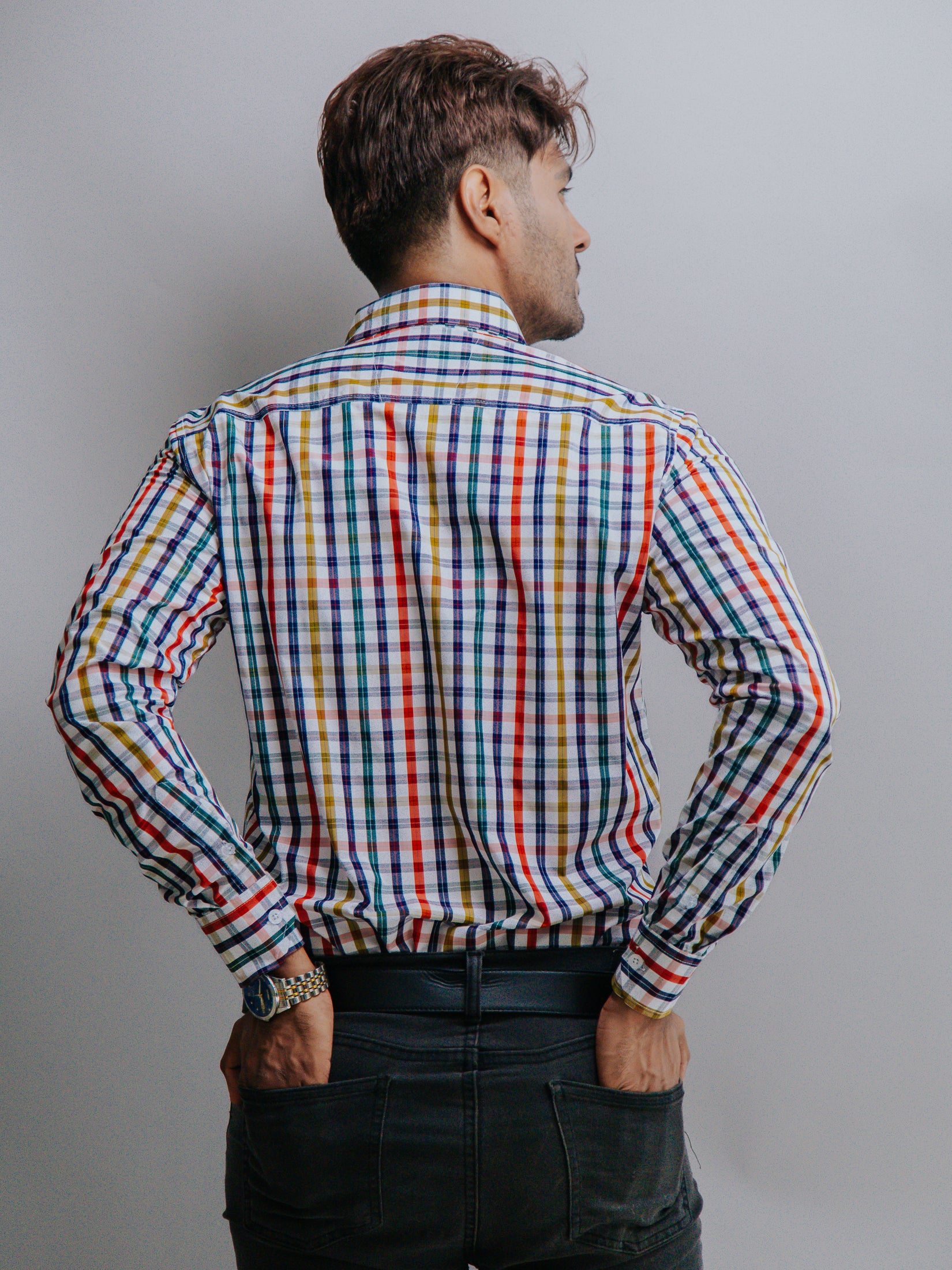Camisa Hombre Casual Cuadros Amarillo Rojos Verde y Azul
