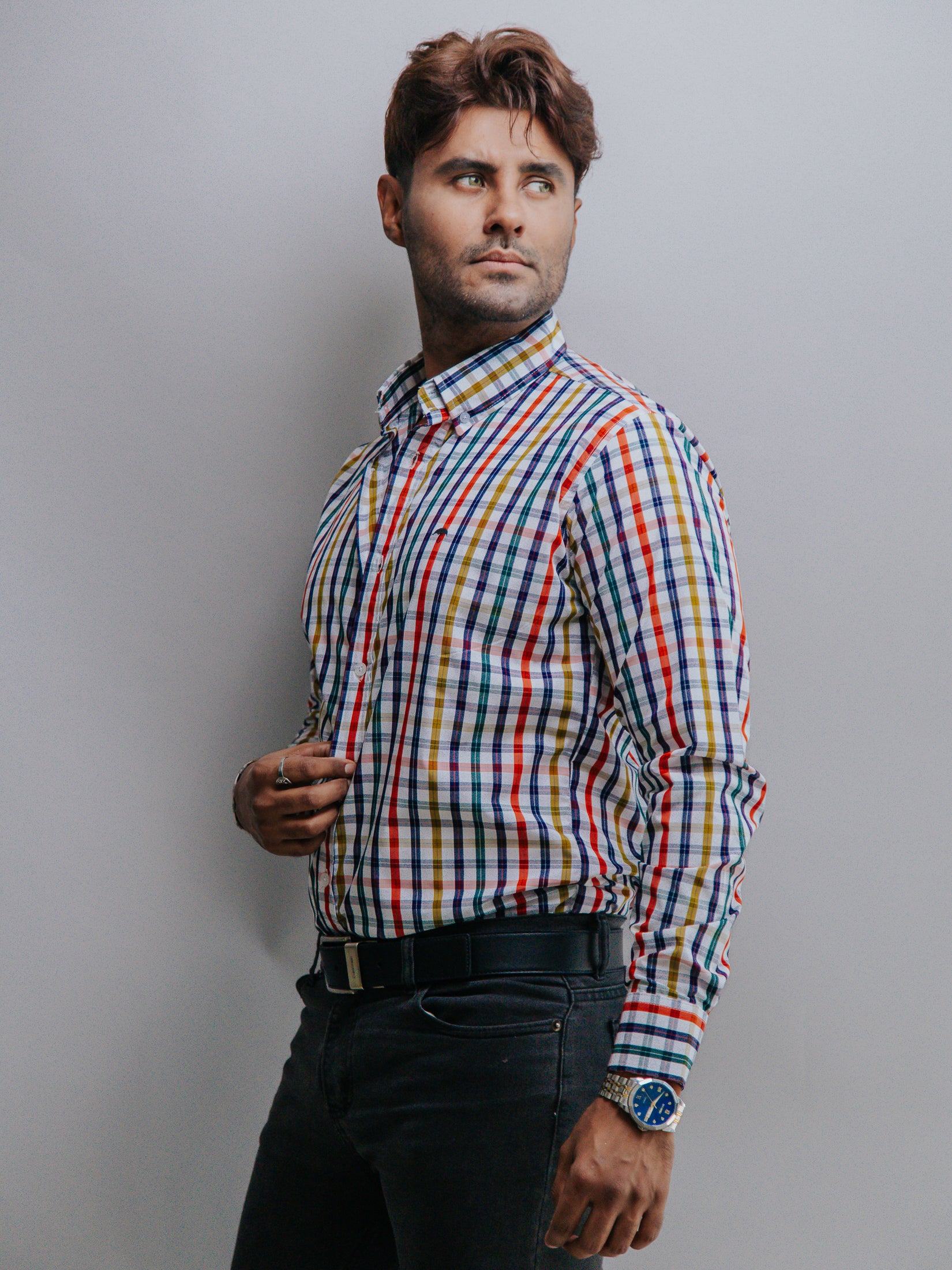 Camisa Hombre Casual Cuadros Amarillo Rojos Verde y Azul