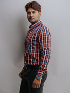 Camisa Hombre Casual Cuadros Naranja Blanco y Azul