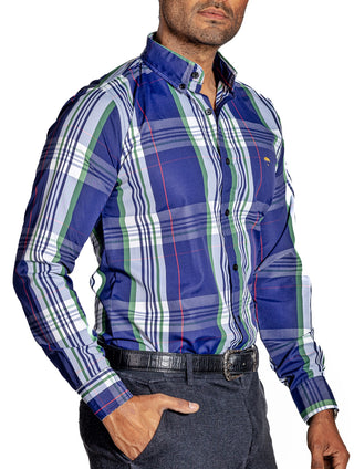 Camisa Hombre Casual Marino Rayas Blancas, Verdes