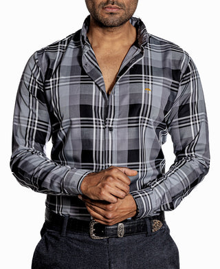 Camisa Hombre Casual Cuadros Grises, Negros